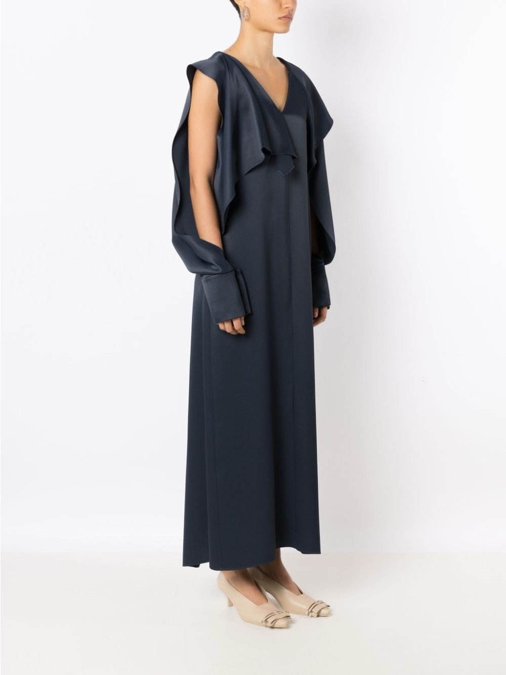 COS Navy Blue Asymmetrical Maxi Dress with Draped Shoulder 8 US - Picture 2 of 11